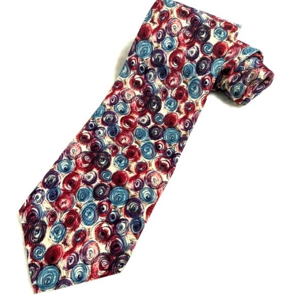 Men's Vintage 100% Silk Tie - Abstract Circle Motif - Brand Cellini - Picture 2 of 12